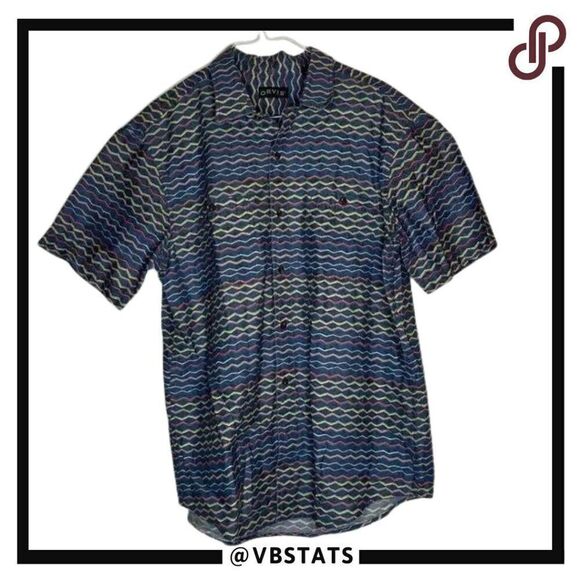 Orvis Navy-Yellow-Red Graphic Patterned Short Sleeve Button Down Shirt Size XL - Picture 1 of 7